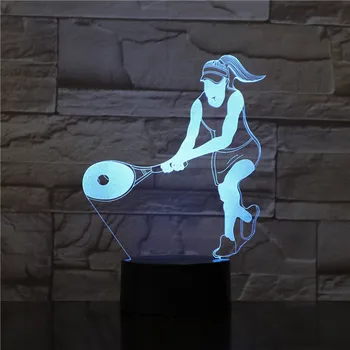 3D Женската Тенис Ракета лека нощ Led Цветни Акрилни Сензорен Настолна Лампа Нощни Декор USB Baby Sleep Детски Подарък За Нова Година 1762