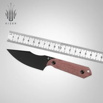 Kizer Mojave Изключителен Нож с Фиксирано Острие 1040E1 Харпун Червен Микарта Дръжката на Ловния Нож D2 Здрава Стомана Черен Тактически Инструмент