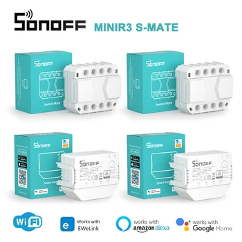 SONOFF MINIR3 S-MATE Mini Smart Switch 16A Не се изисква неутрален проводник Работи с приложение Ewelink Гласово управление Алекса Google Home Алис