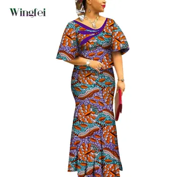 Африканска Облекло за Жени, Африканска Пола и Топ с Принтом на Анкара, Комплект от 2 теми, Вечерни Рокли в стил дашики, Африкански Bubu WY4561
