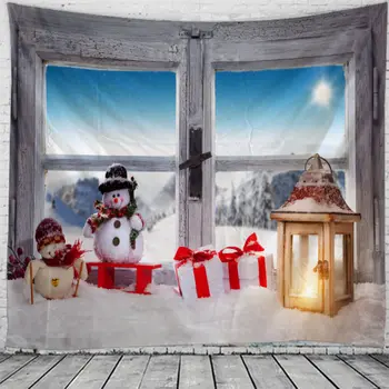 Гоблен Коледен Стенен Коледен Сняг Начало Декор Коледни Прозорци Принт Гоблени Голям Размер Безплатна Доставка Гоблени