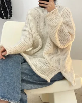есенно-зимния нов дамски топли дизайнерски пуловер оверсайз