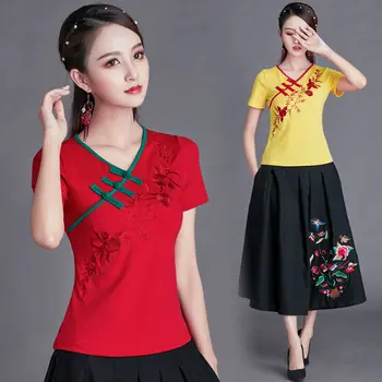 Традиционната Китайска Облекла за Жени, Риза в Китайски Стил Следа, Дамски Летен Топ Чонсам с Къс Ръкав, Vetement 3XL 4XL 5XL
